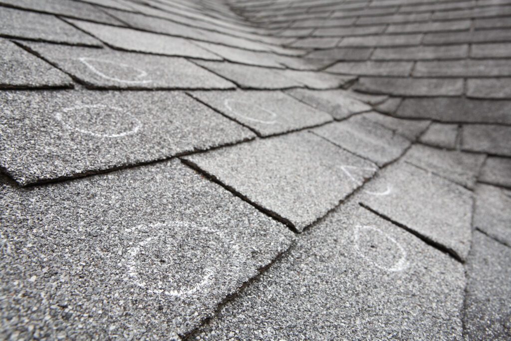 A home with damaged shingles in the Rocklin, CA area